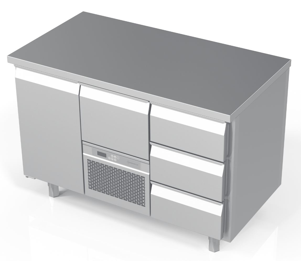 Novameta counter freezer with 1 door and 3 drawers, -20 ... -18°C FP0-M230-130/70/90
