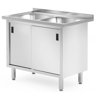 Hendi welded double sink cabinet with sliding doors 1000x600x850mm