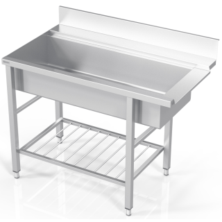 Dishwasher table with large sink and shelf made of rods PV1-PS0-100/70/90