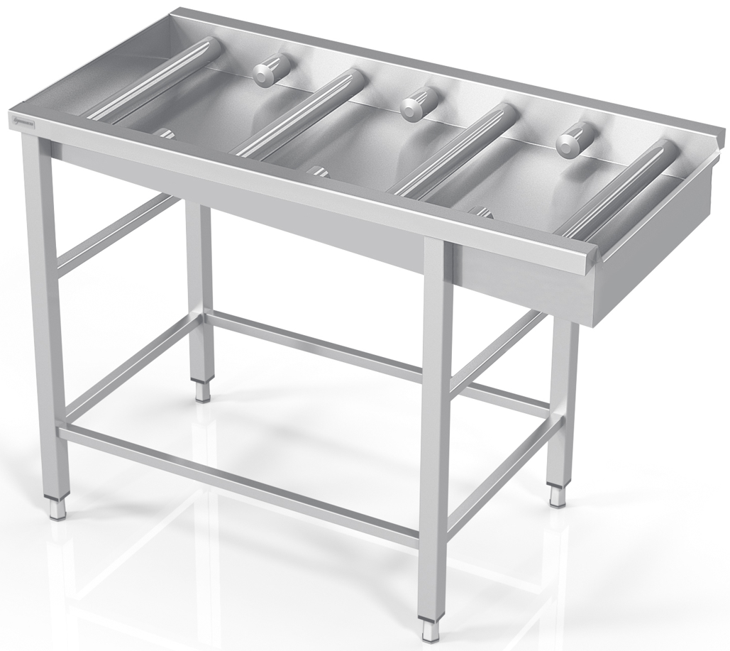 Dishwasher table with half and full rollers, frame for modular shelves PM0-PM0-100/70/90