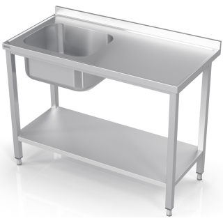 Stainless steel table with sink and shelf 180/70/85
