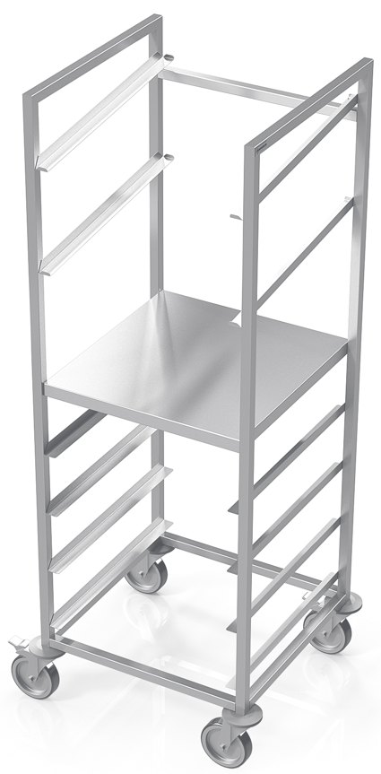Trolley for 7 dishwasher cartridges with shelf