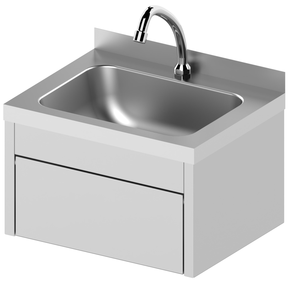 Hand wash basin with knee operated tap